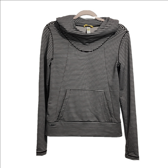 Lole Tops - LOLE Gray stripes mock neck hooded gorpcore athletic sweater